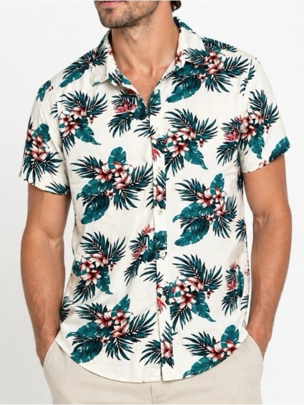 Cactus Man 100% Cotton Hawaiian Shirt Mens S Tropical Floral‎ Camp Button Up